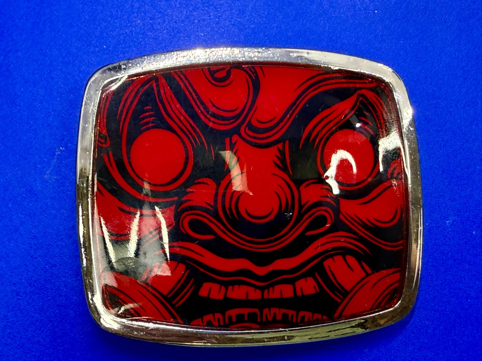 Samurai Video Game Cyberpunk Oni Mask Red Black Enamel Belt Buckle