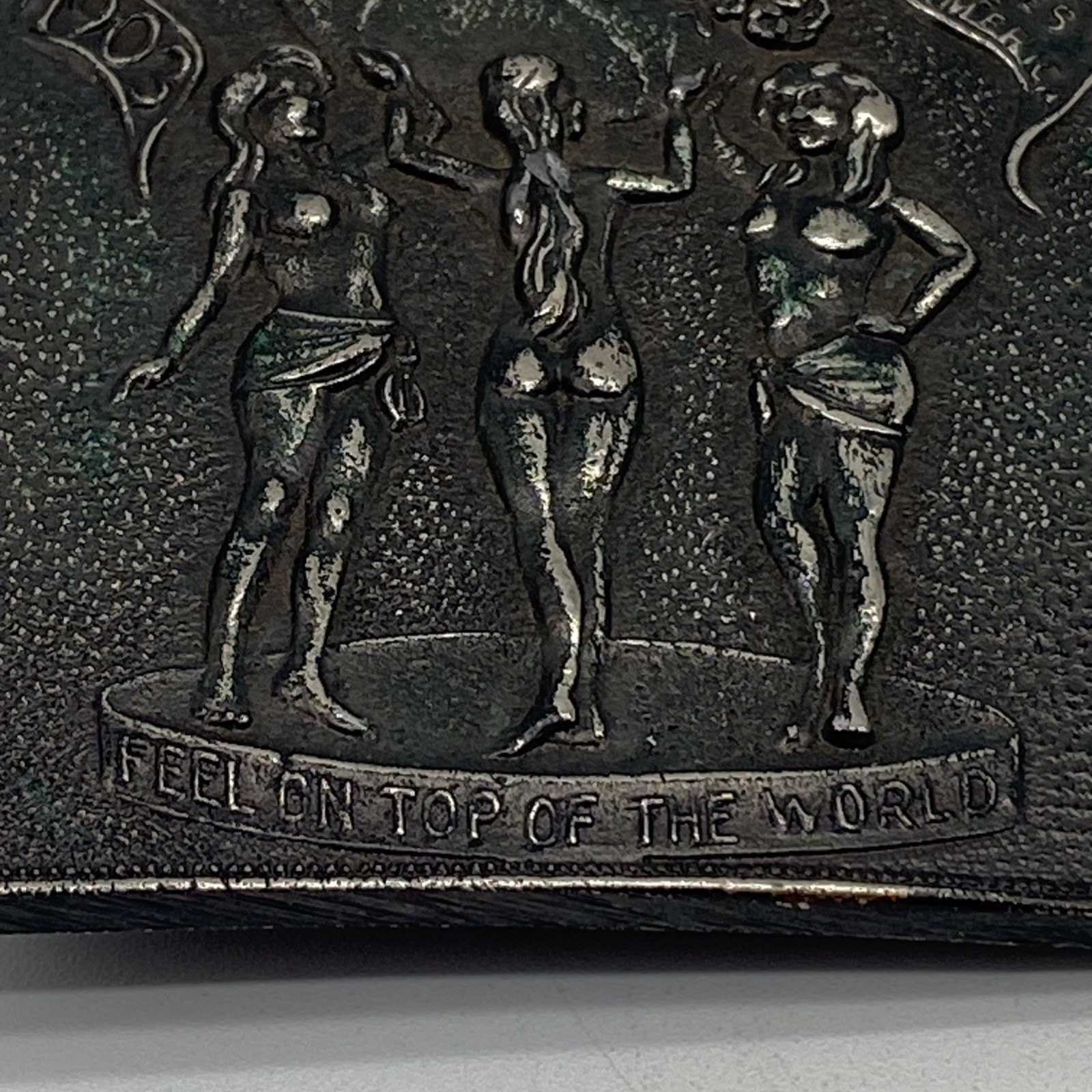 Coca-Cola Brass Belt Buckle ‘Feel On Top Of The World’ Topless Ladies VTG
