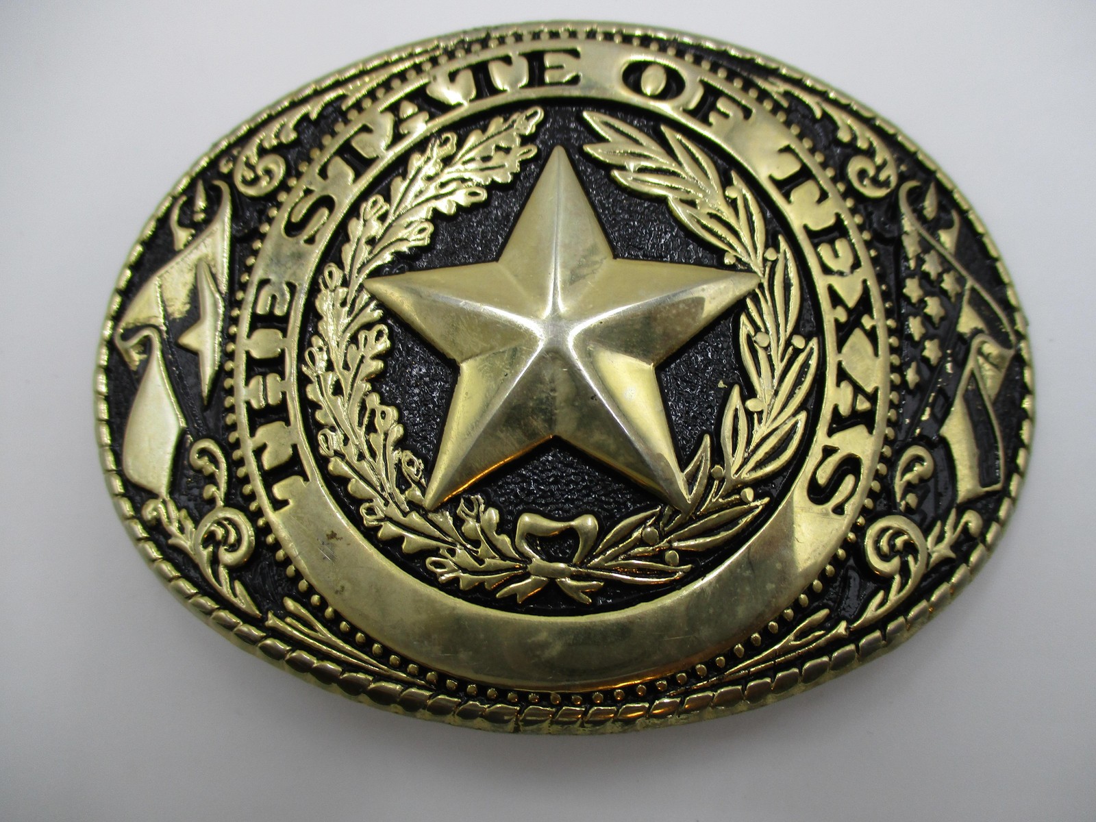 Vintage State Of Texas Belt Buckle Mens Gold 1.5&Prime; Metal Oval Star Western Cowboy