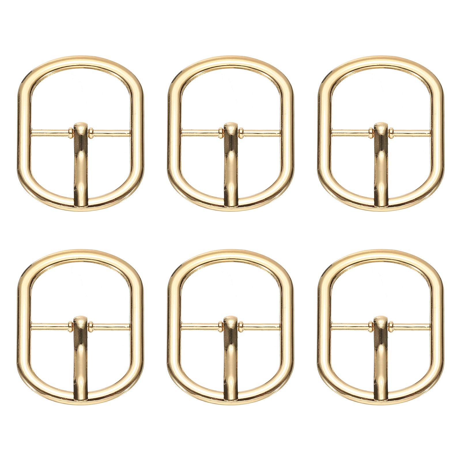 6 Pcs 1 Inch Single Prong Buckles Oval Center Bar Buckles, Gold Tone