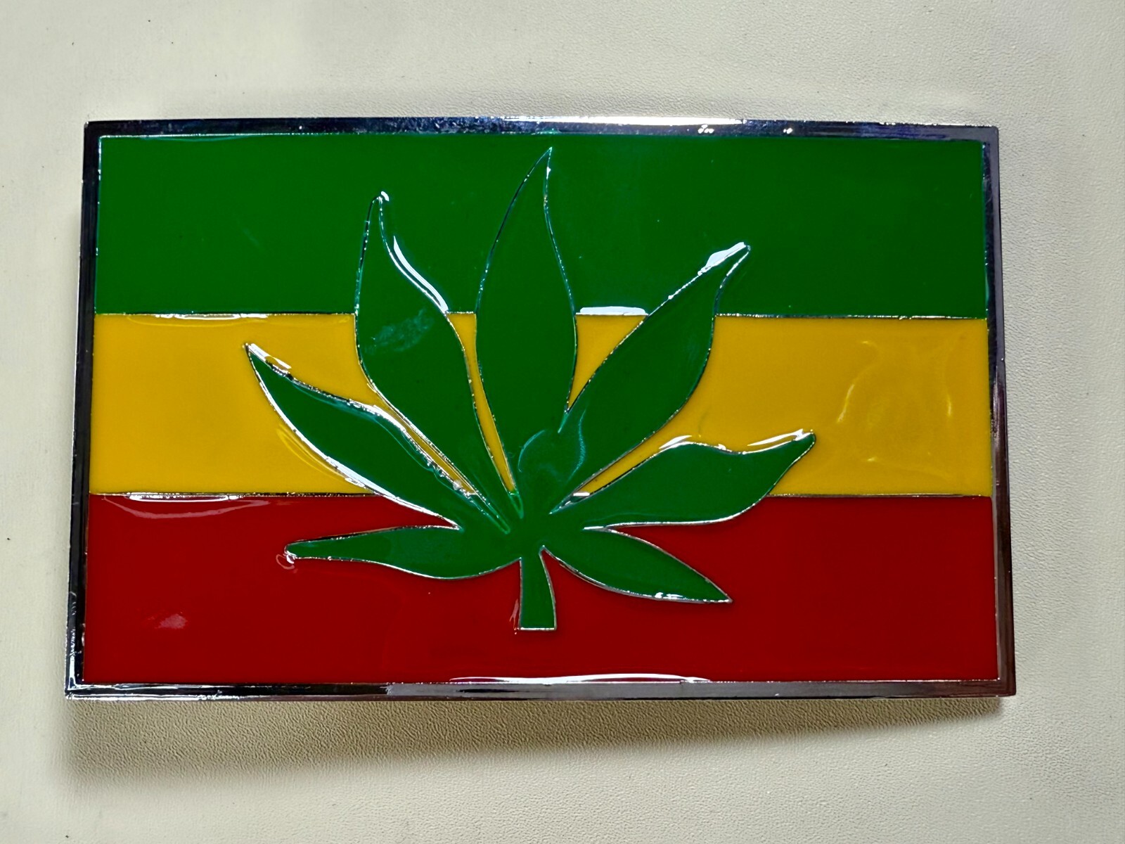Rastafarian Flag Marijuana Cannabis Pot Leaf Weed Enameled Belt Buckle