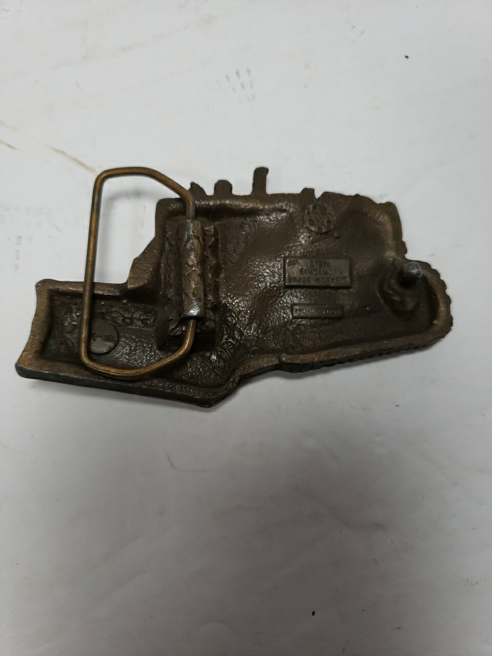 Vintage 70s Belt Buckle, Bulldozer, Made In USA