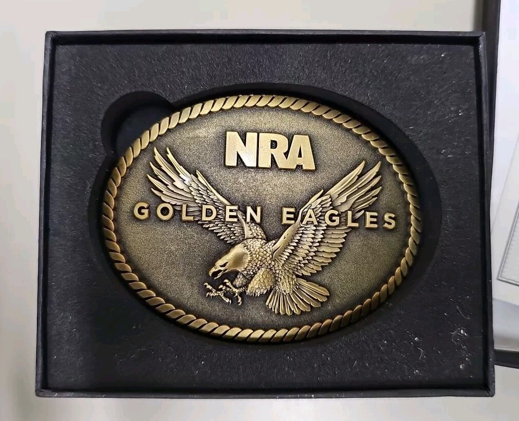 Vintage NRA Golden Eagles Belt Buckle New In Box Bronze Tone Appx 2.5 x 3.25&Prime;