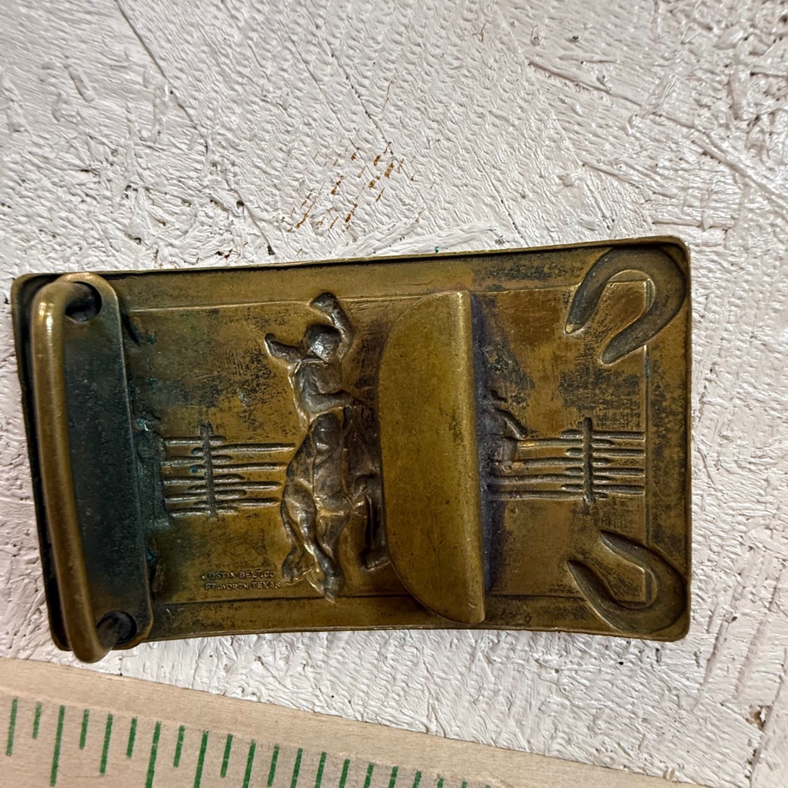 Vintage Justin Belt Co. Rodeo Cowboy Bucking Horse Belt Buckle Fort Worth, Texas