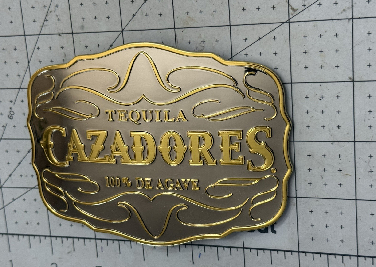 Tequila CAZADORES 100% De Agave Large Gold Colored Metal Belt Buckle 5&Prime; X 3 3/4&Prime;