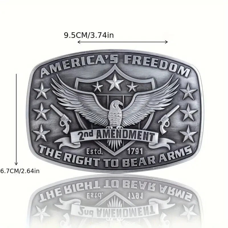 America Second Amendment Belt Buckle 2A, 2nd, Freedom, Guns Antique Silver Tone