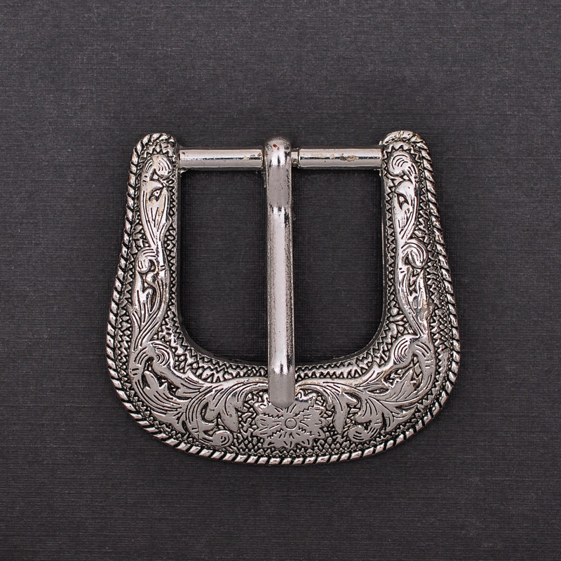 Western Cowboy Silver Flower Engraved Belt Pin Buckle 3pc/Set Fits 1-1/8&Prime; Strap