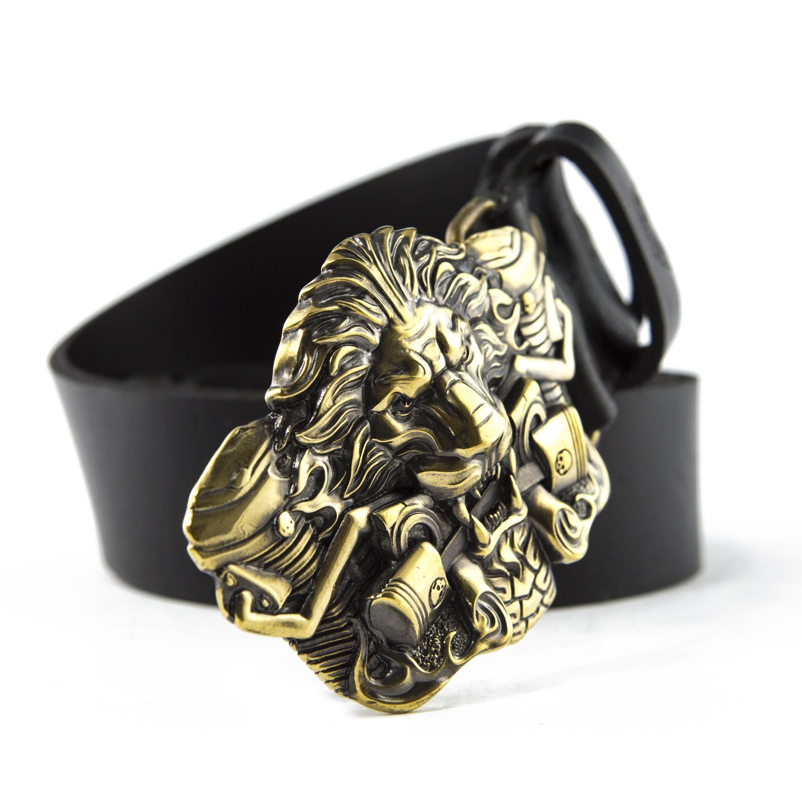 Biker belt buckle BURNING LION, Handmade biker animal lion style