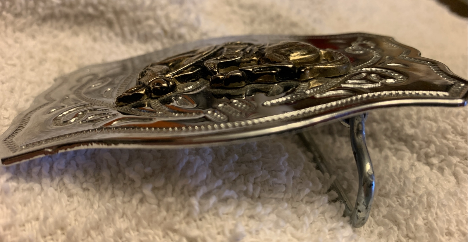 VTG Western Silver Tone Belt Buckle with Brass Tone Bucking Bronco Horse 1970’s