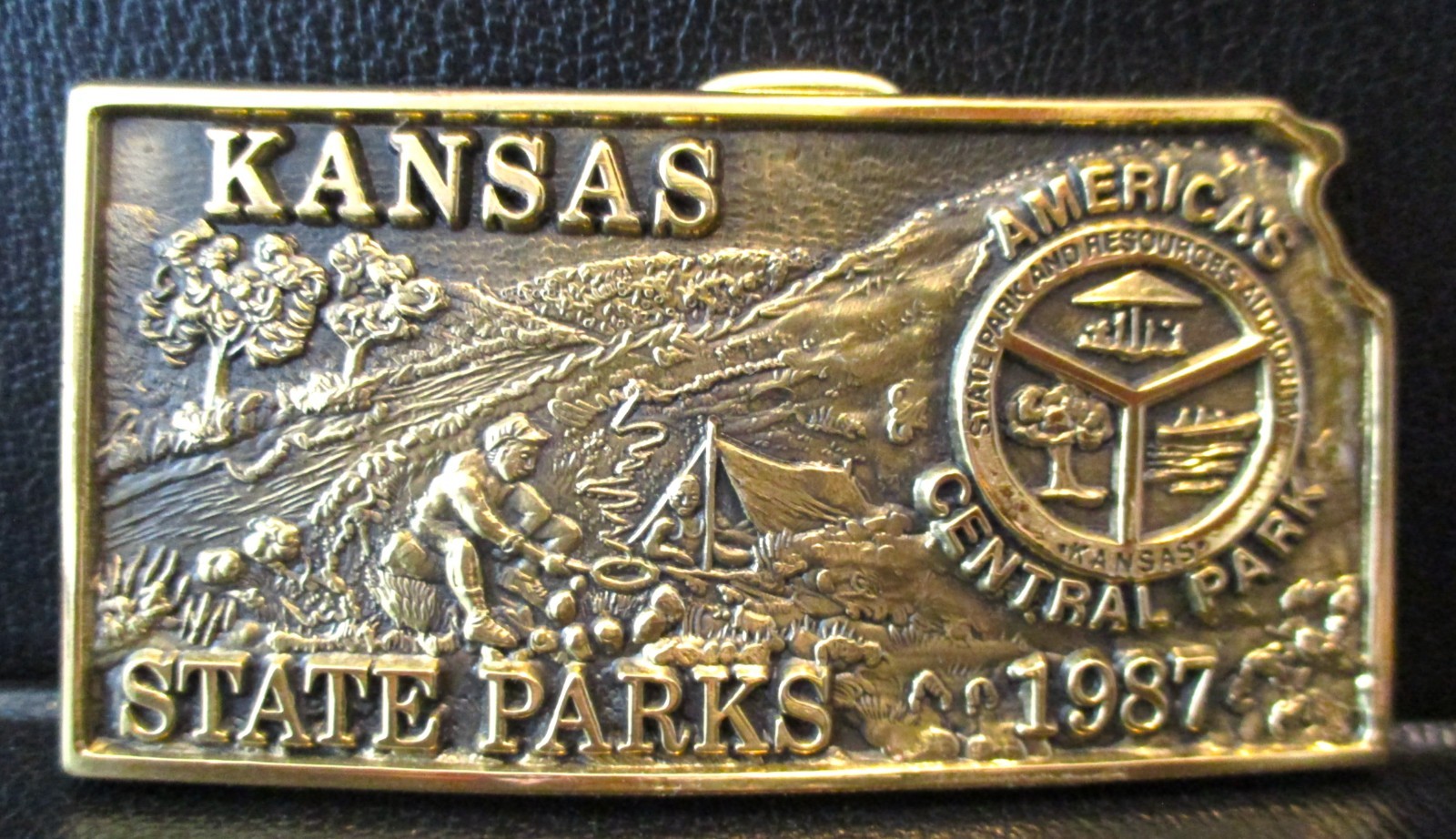 Kansas State Parks & Resources Authority Logo 1987 Park It Belt Buckle Brass LE