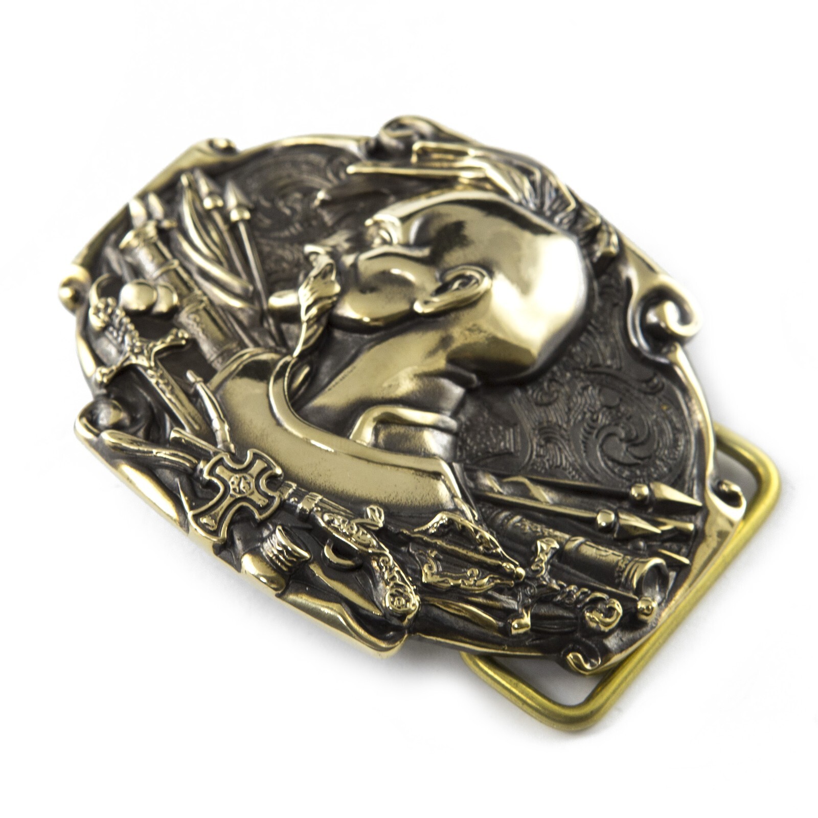 Belt buckle Cossack, Handmade Ukrainian warrior military solid brass buckle