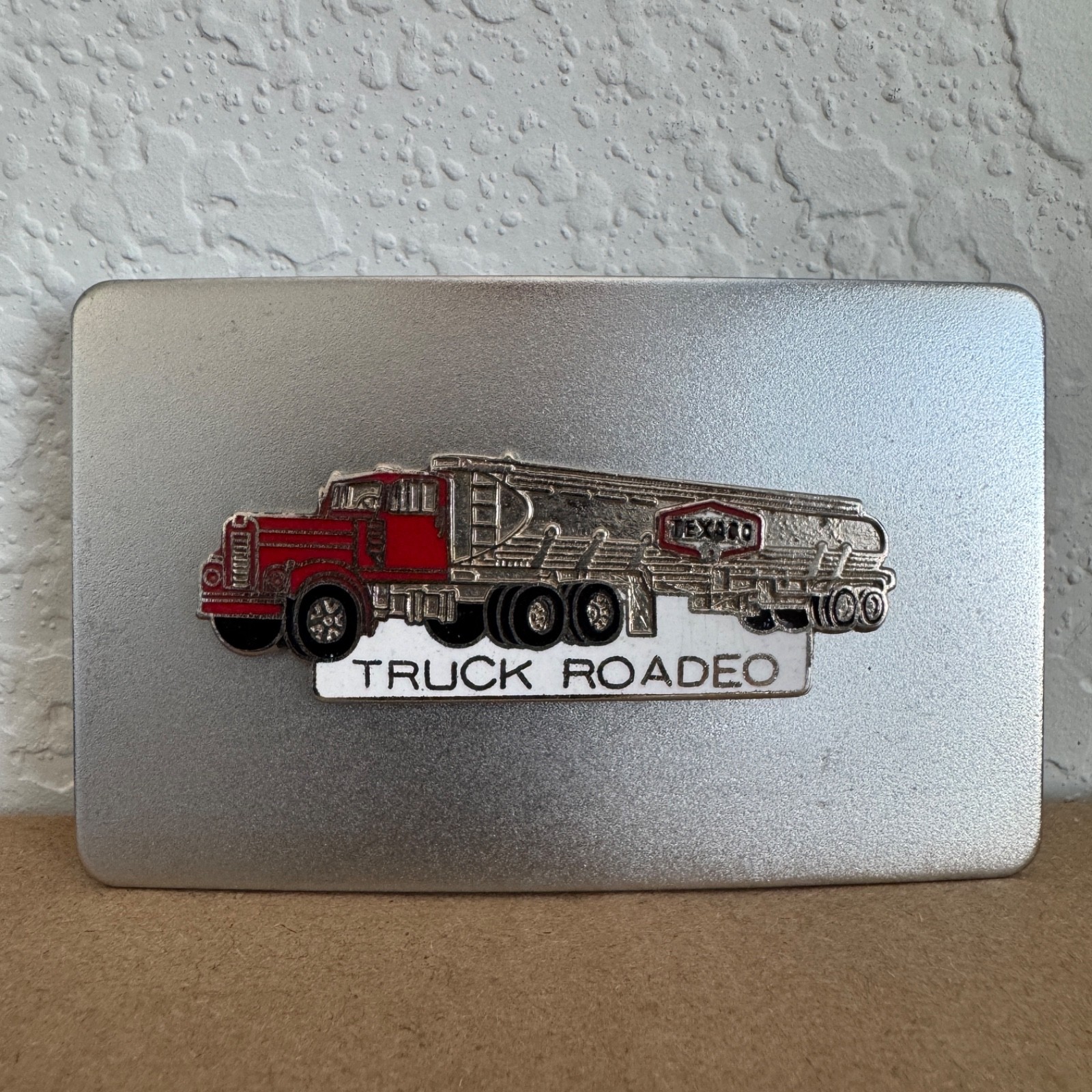 Vintage Texaco Truck Rodeo Silver Metal Belt Buckle