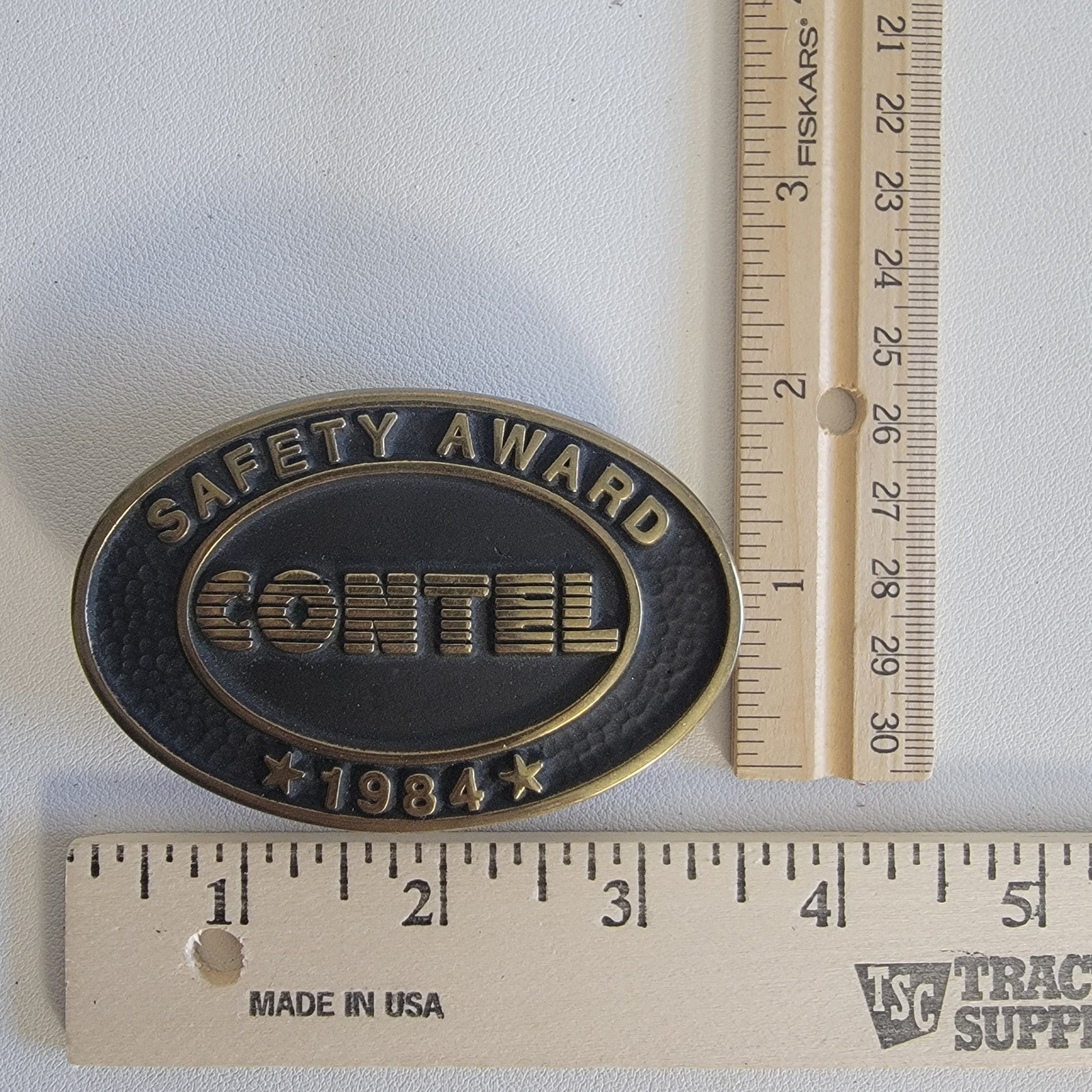 Contel Safety Award Belt Buckle 1984 Anacortes Brass Works Solid Brass