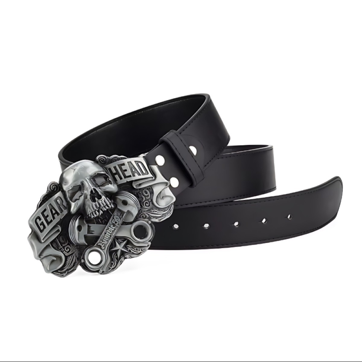 Men&rsquo;s Gear Head Piston Skull Biker Belt Buckle