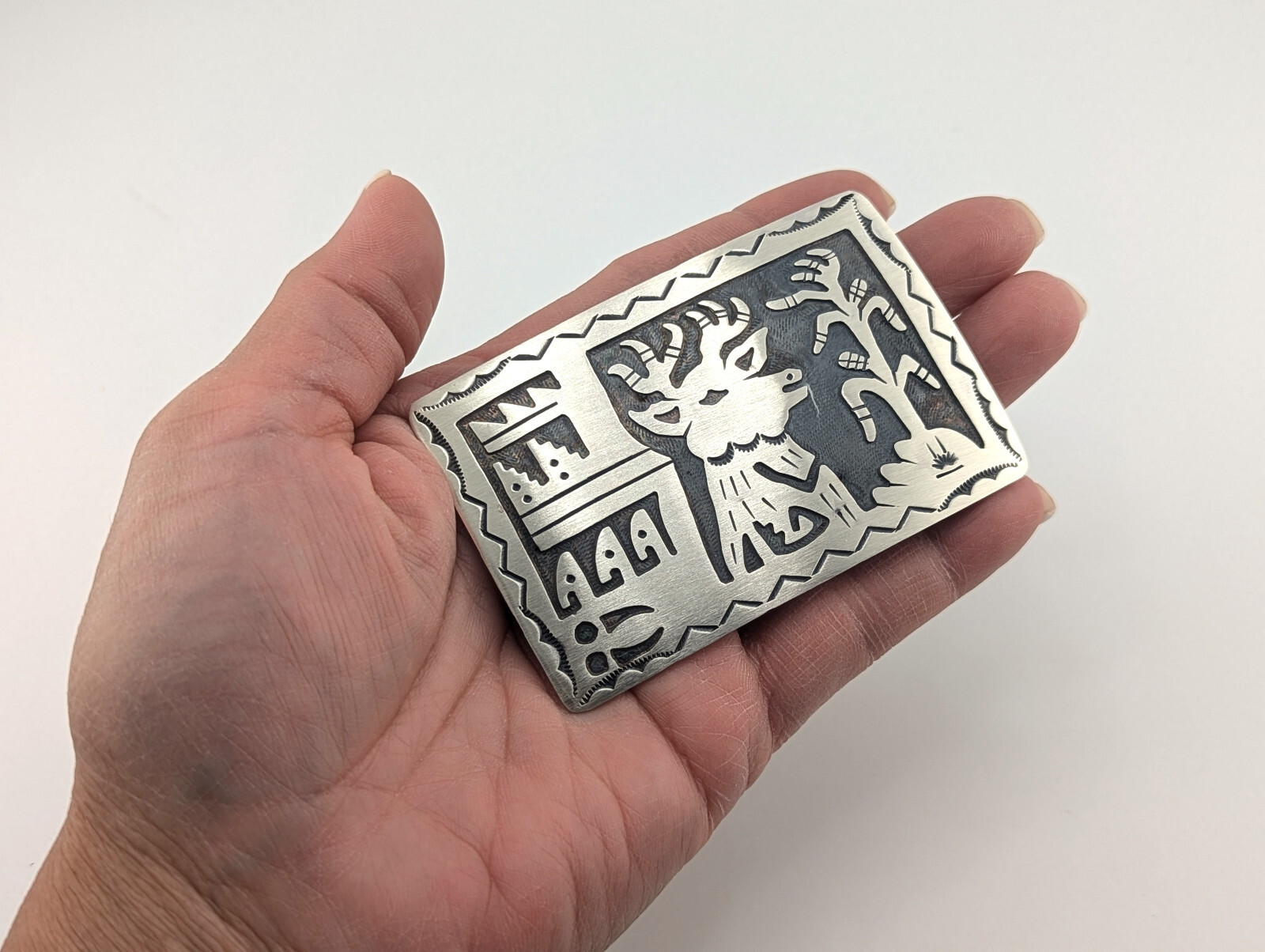 Native American Sterling Silver Belt Buckle Overlay Design Collectible Navajo