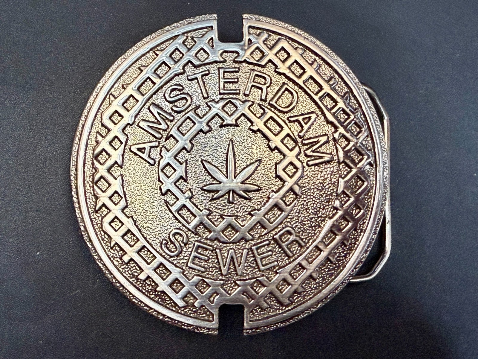 Amsterdam Sewer Marijuana Cannabis Pot Leaf Logo Silver Color Belt Buckle