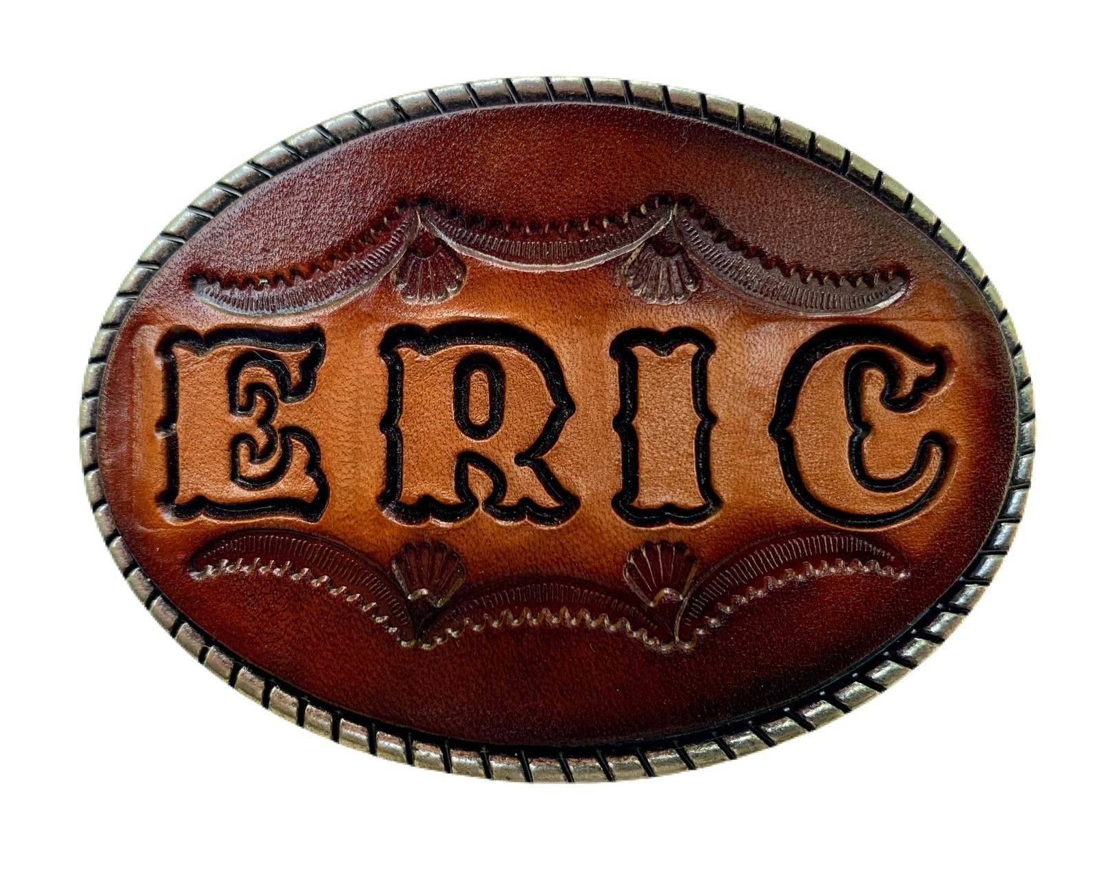 Large Custom Tooled Leather Belt Buckle, MADE to ORDER, Names or Initials