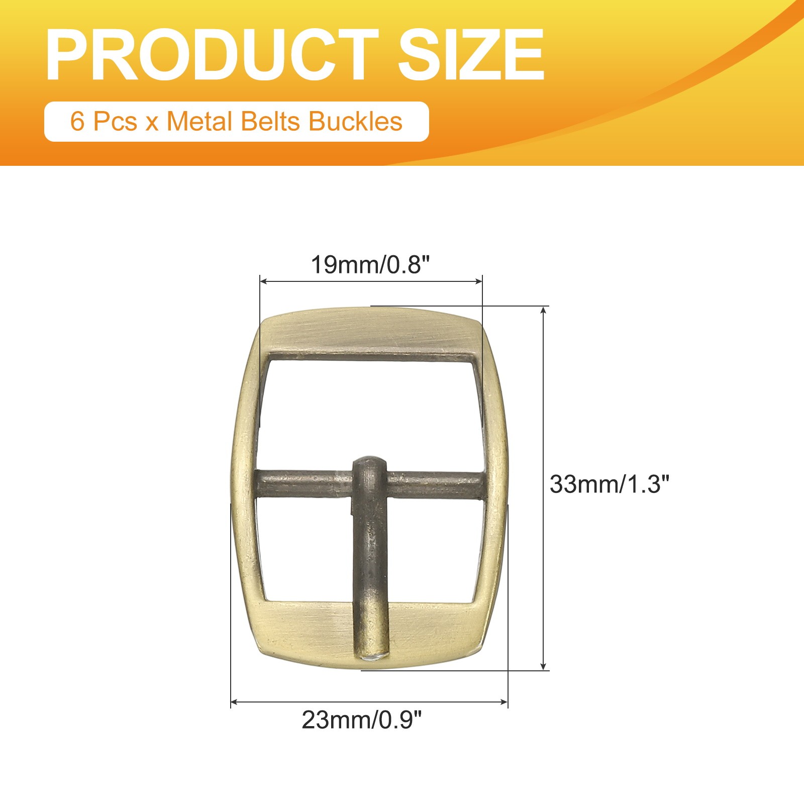 6 Pcs 0.8 Inch Single Prong Buckles Square Center Bar Buckles, Bronze