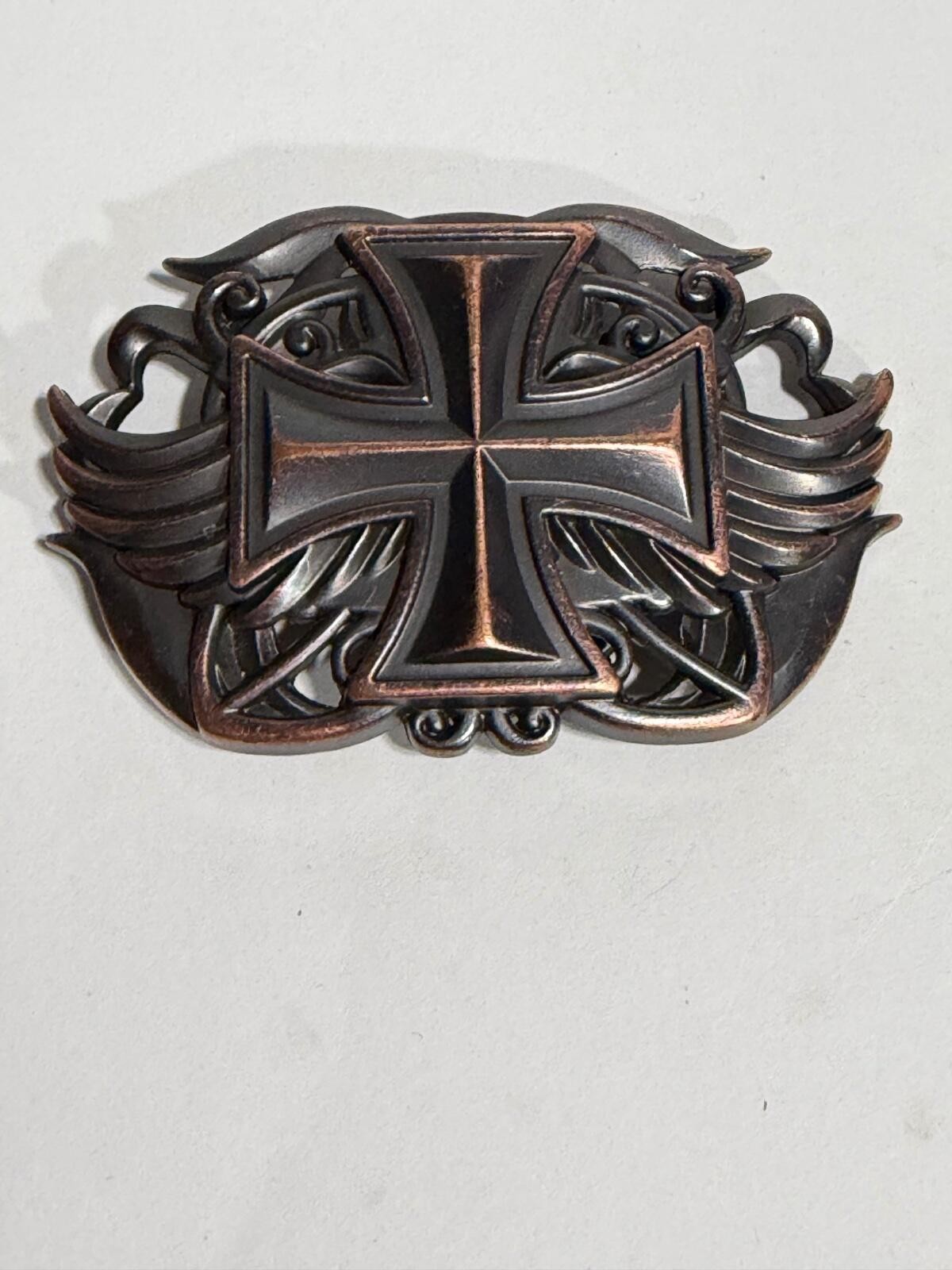 Maltese Cross Belt Buckle Cutout Gothic Outlaw Biker Punk Bronze Brown