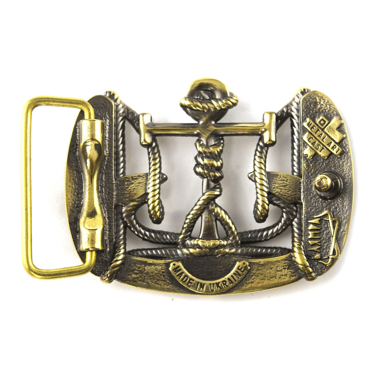 Brass belt buckle Trident Anchor, Ukrainian symbol, Sea anchor belt buckle