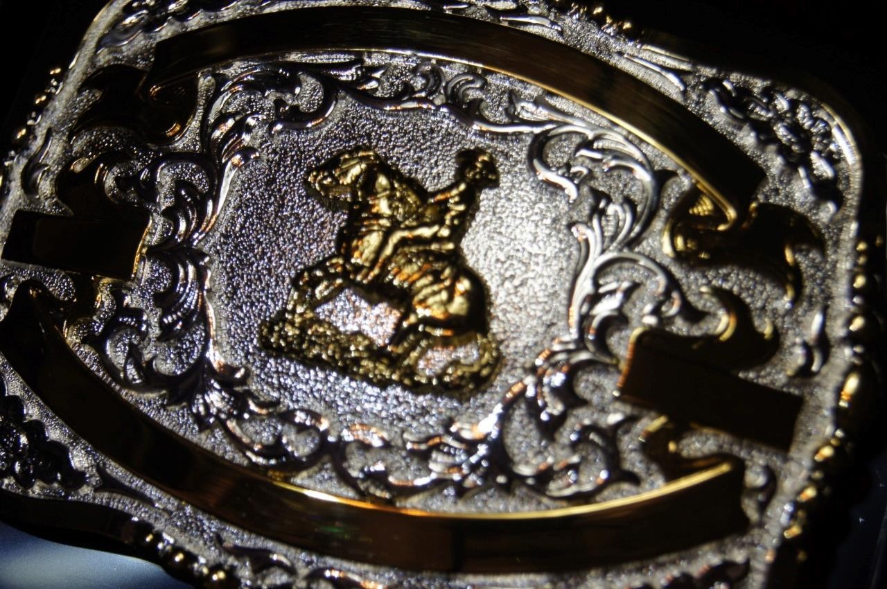 Lightning Ridge Western Belt Buckle Trophy Reining Horse 4 Ribbons 38426