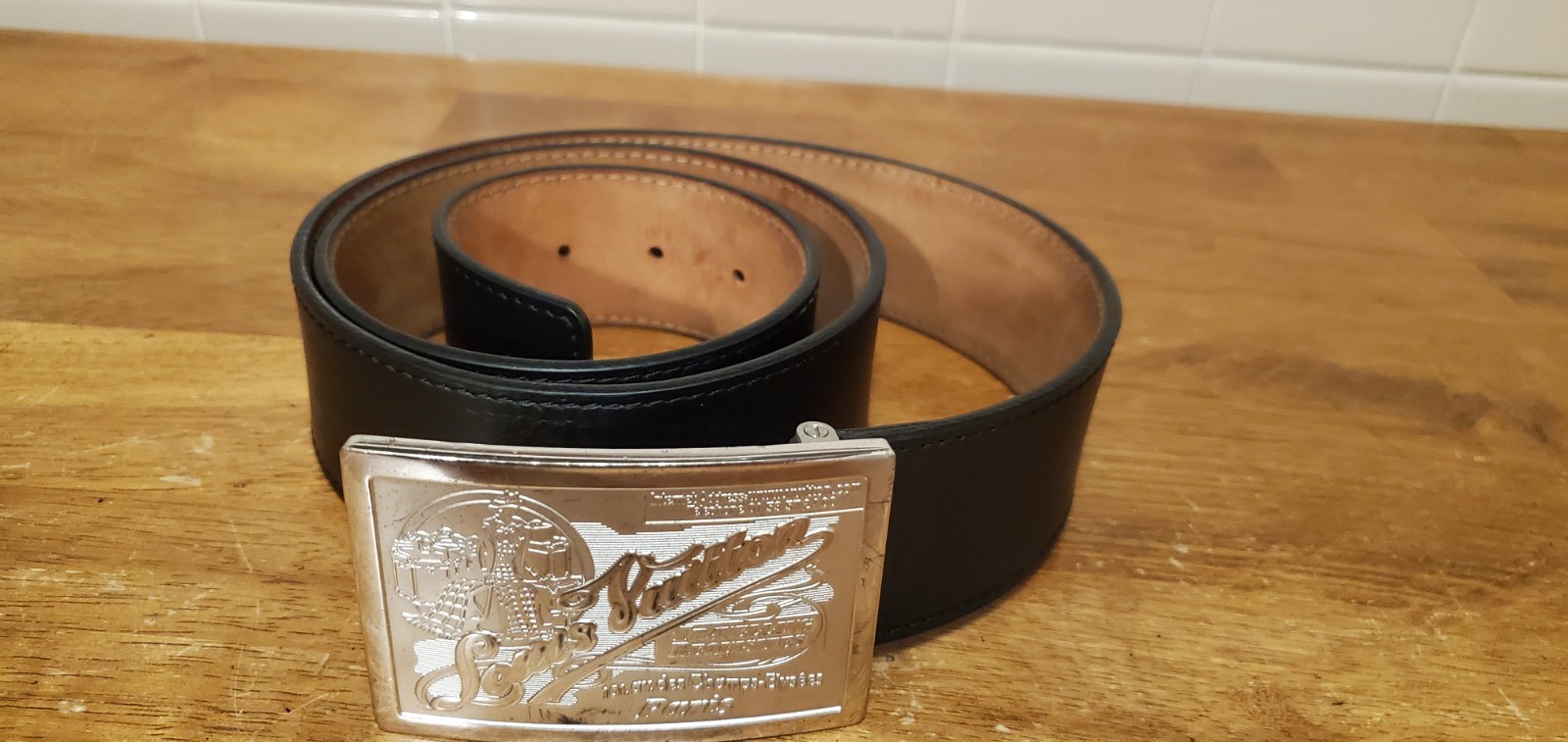 Louis Vuitton Silver LV Traveling Requisites Buckle Black Leather Belt 100/40