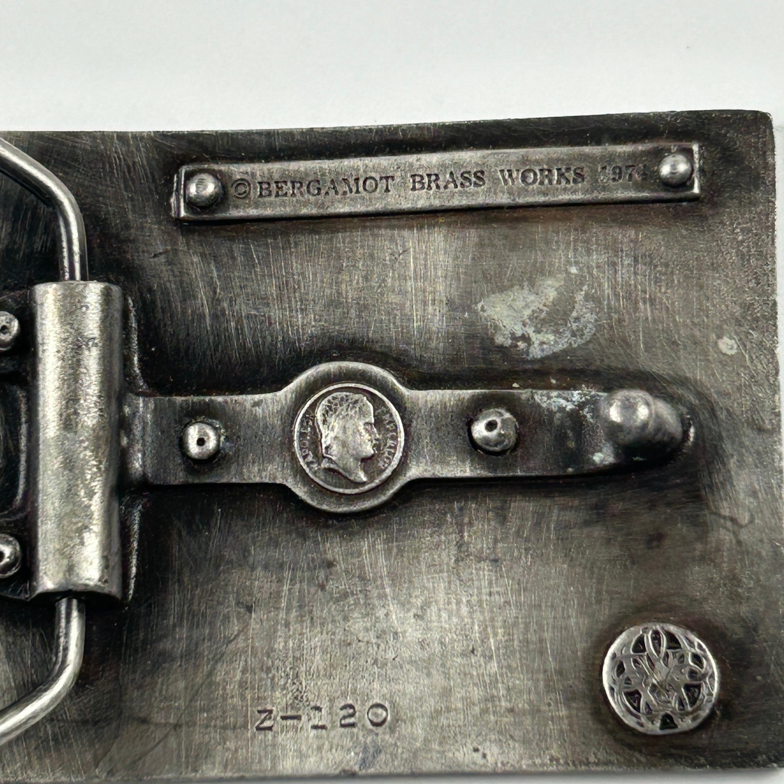 Vintage 1974 Bergamot Brass Works Op-Art Geometric Maze Z-120 Belt Buckle