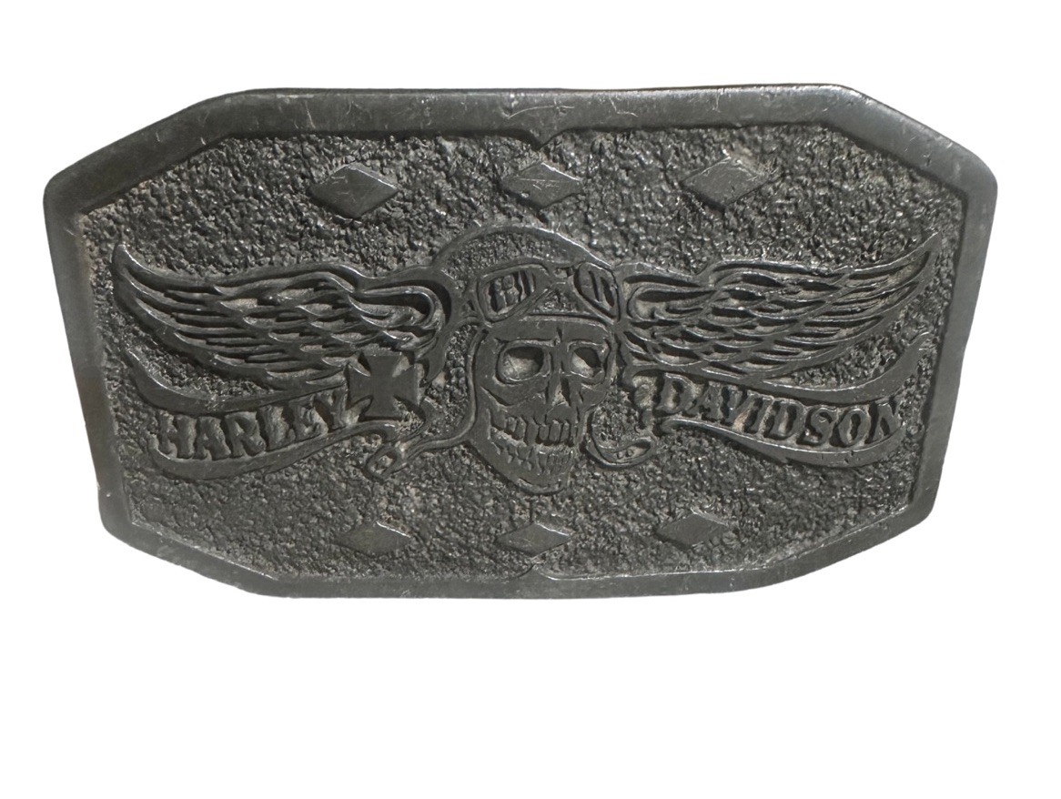 Harley Davidson Winged Skull Graphite Metal Belt Buckle Heavy Biker Motorcycle