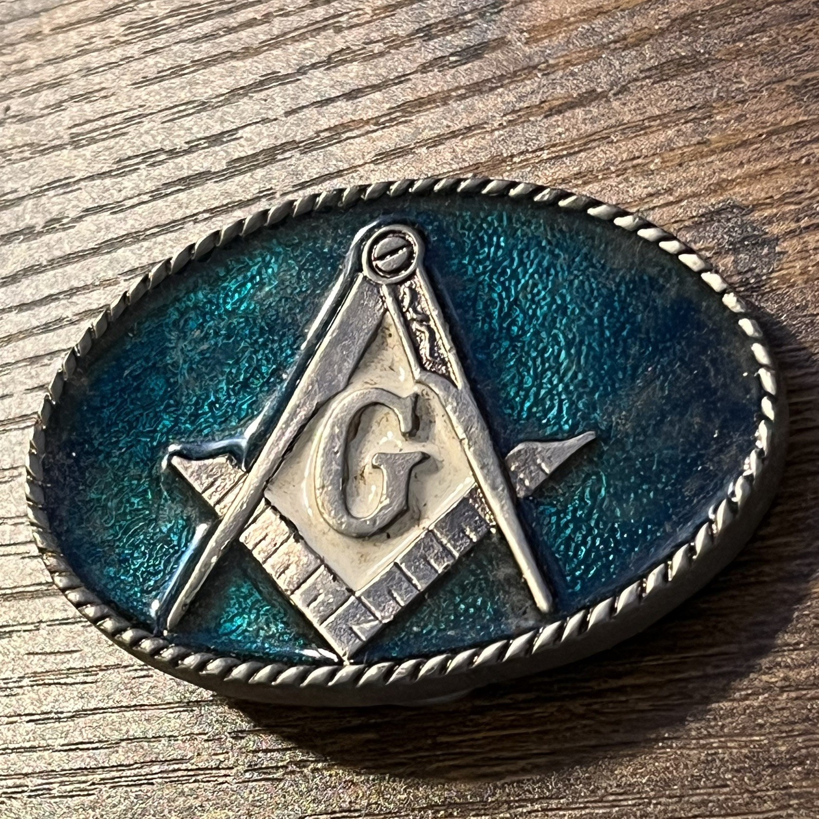 Masonic Freemason Mason Belt Buckle USA Made Vintage Blue Enamel – 2205 B19