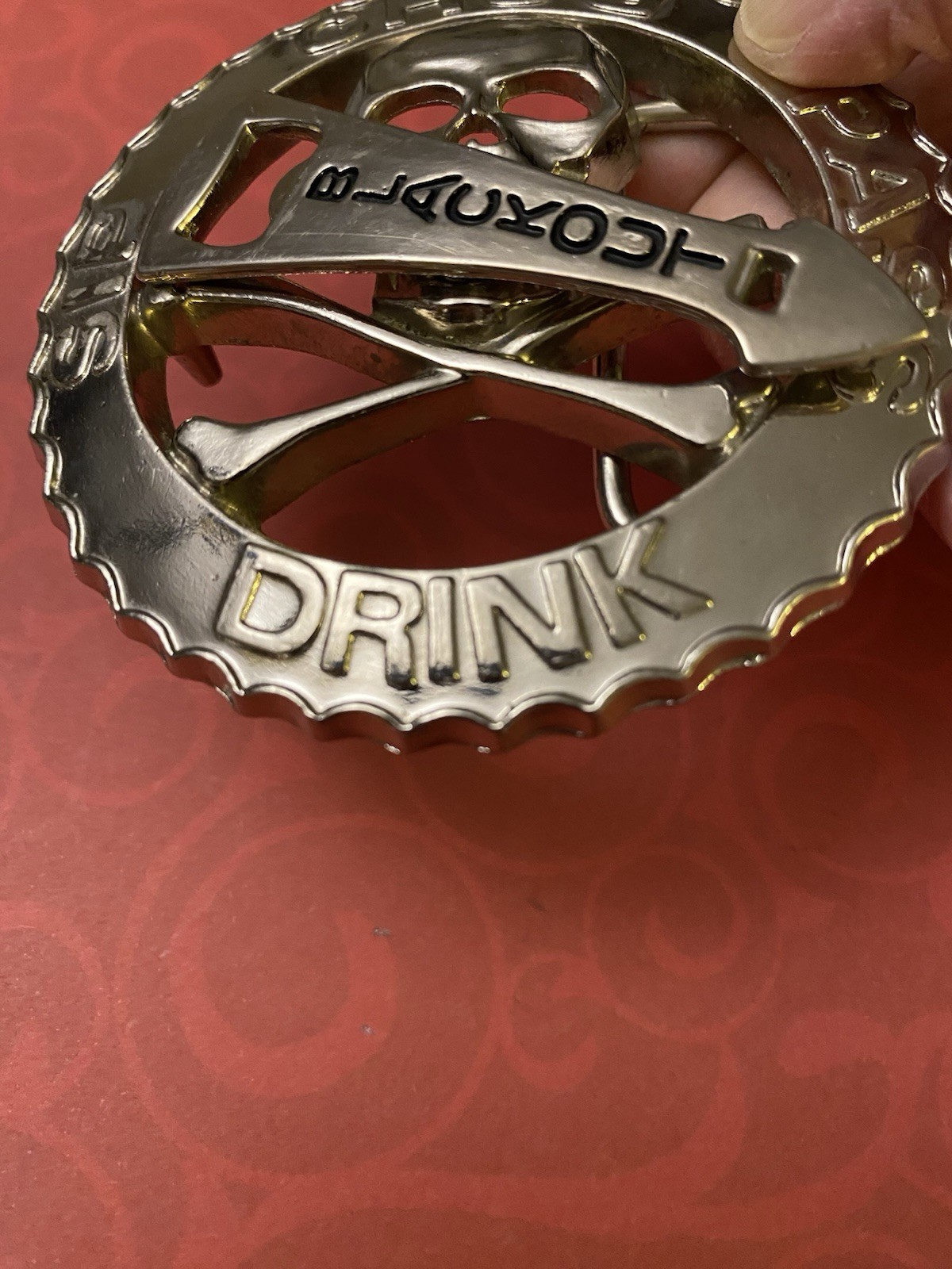 Vintage Skull & Crossbones Drinking Game with Spinner Belt Buckle
