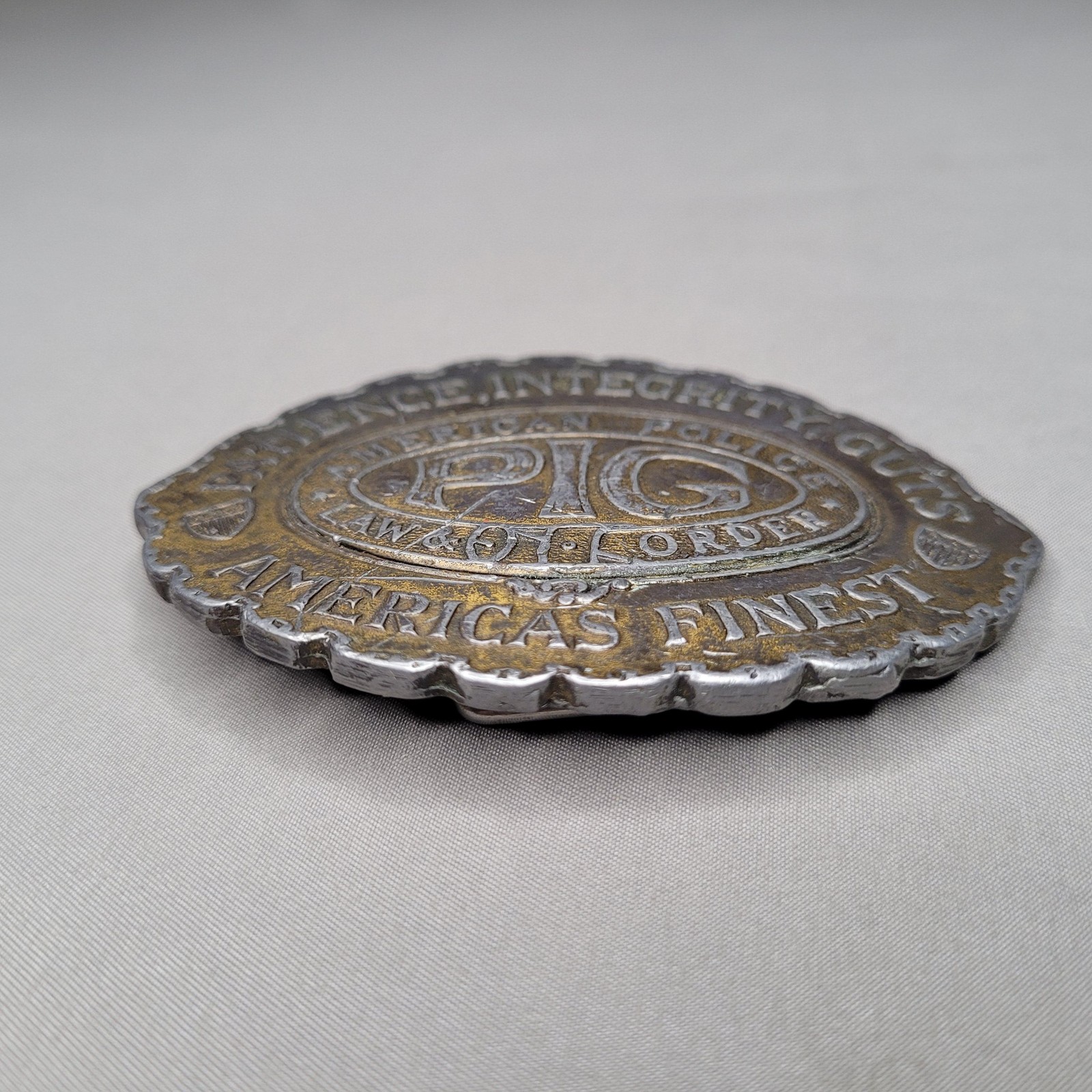 Vintage PIG American Police Belt Buckle Mens One Size Silver Law Order Oval