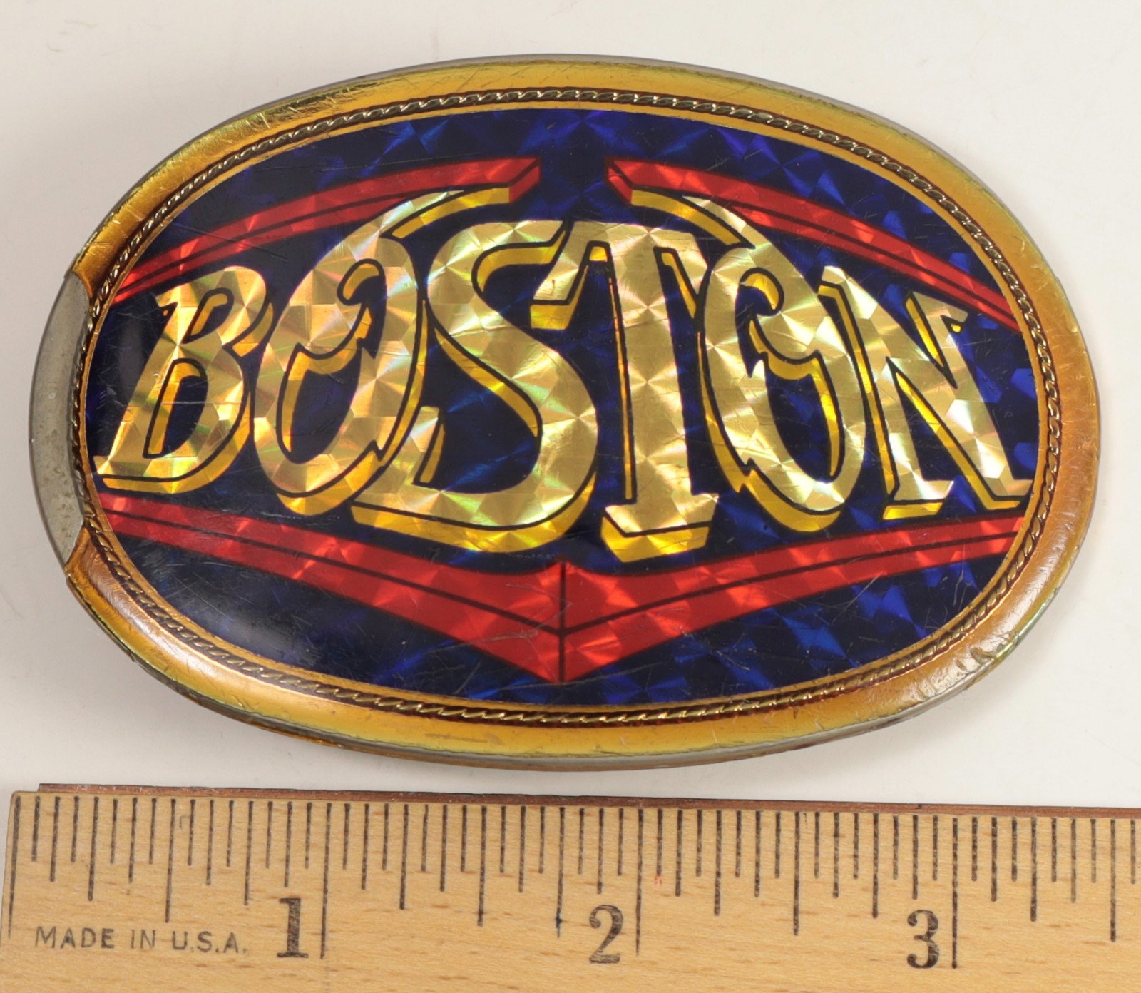 1978 BOSTON Vintage Rock n Roll Music Metal Belt Buckle, Pacifica Mfg.