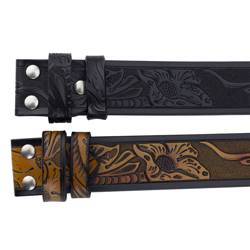 Leather Belts Without Buckle Two Layer Embossed No Buckle Strap Buckle Free Belt