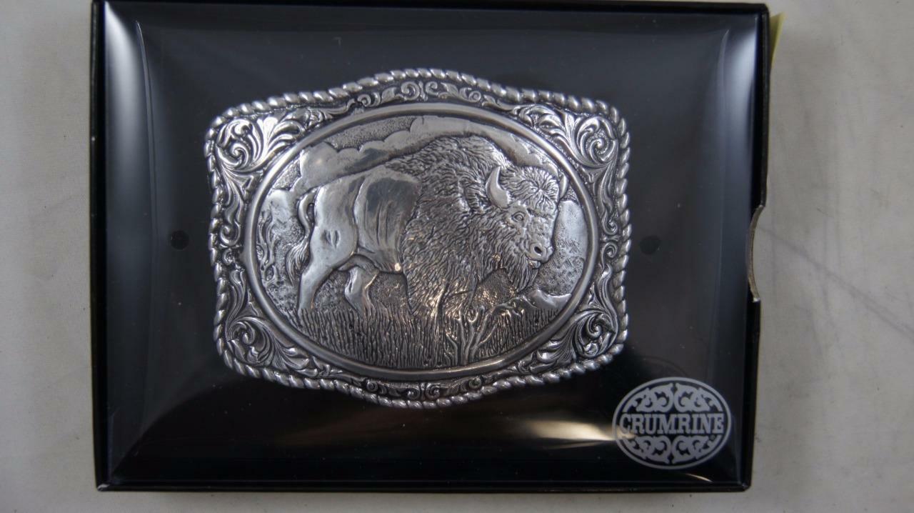 Crumrine Buffalo Western Belt Buckle Silver Tone 38058
