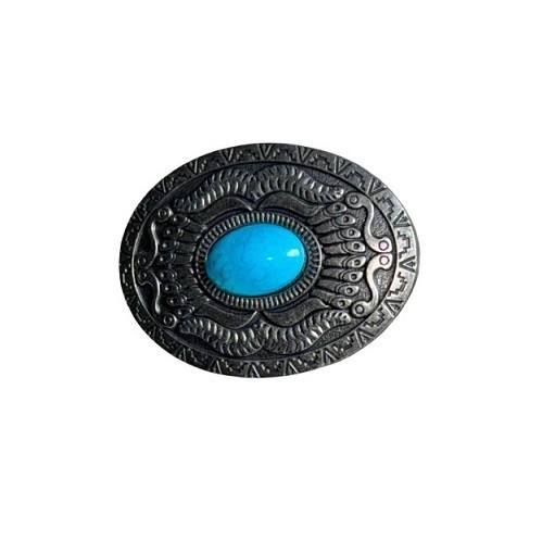 Belt Buckle Western Style Turquoise Stone Rustic Bronze Finish Retro Cowboy Big