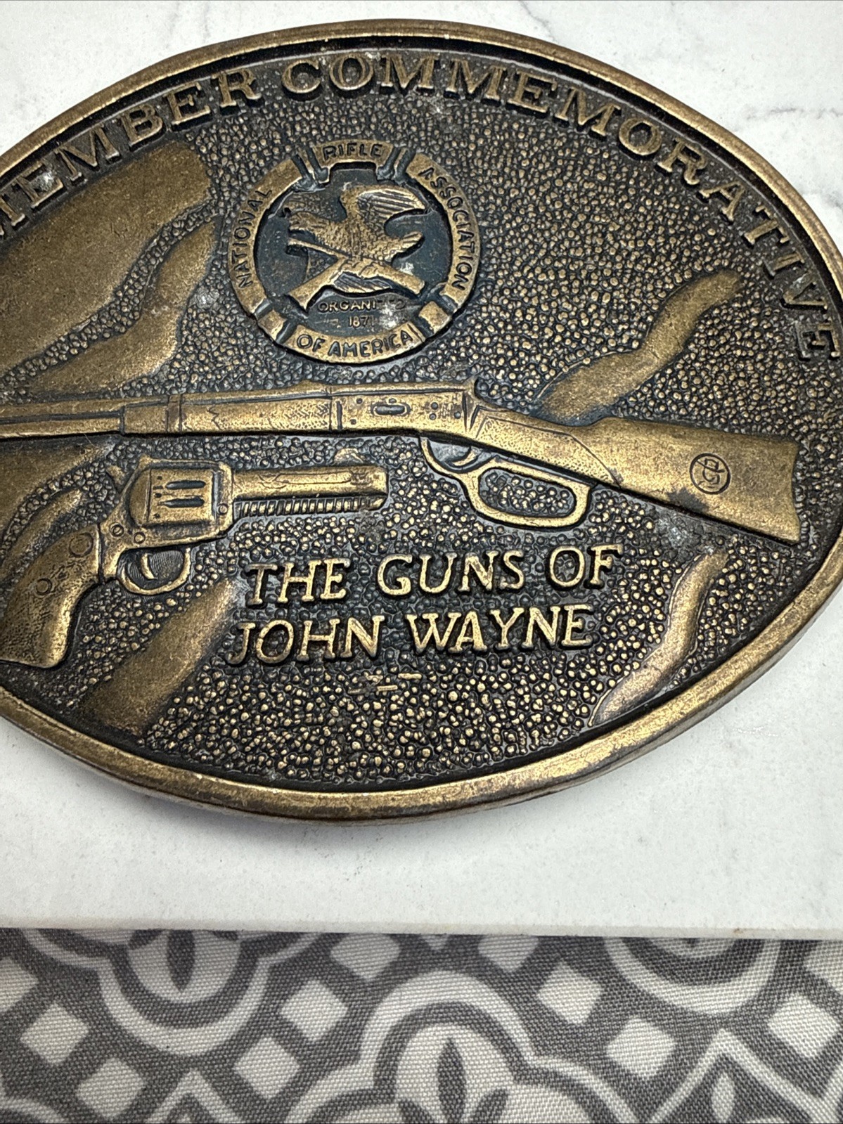 NRA Member Commemorative Brass Belt Buckle, “The Guns Of John Wayne.”