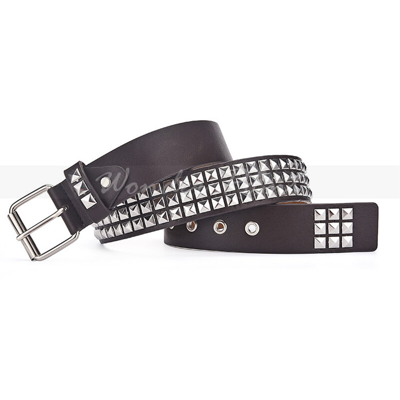 Snap On Punk Rock Star Pyramid Studded Checker Board Leather Belt