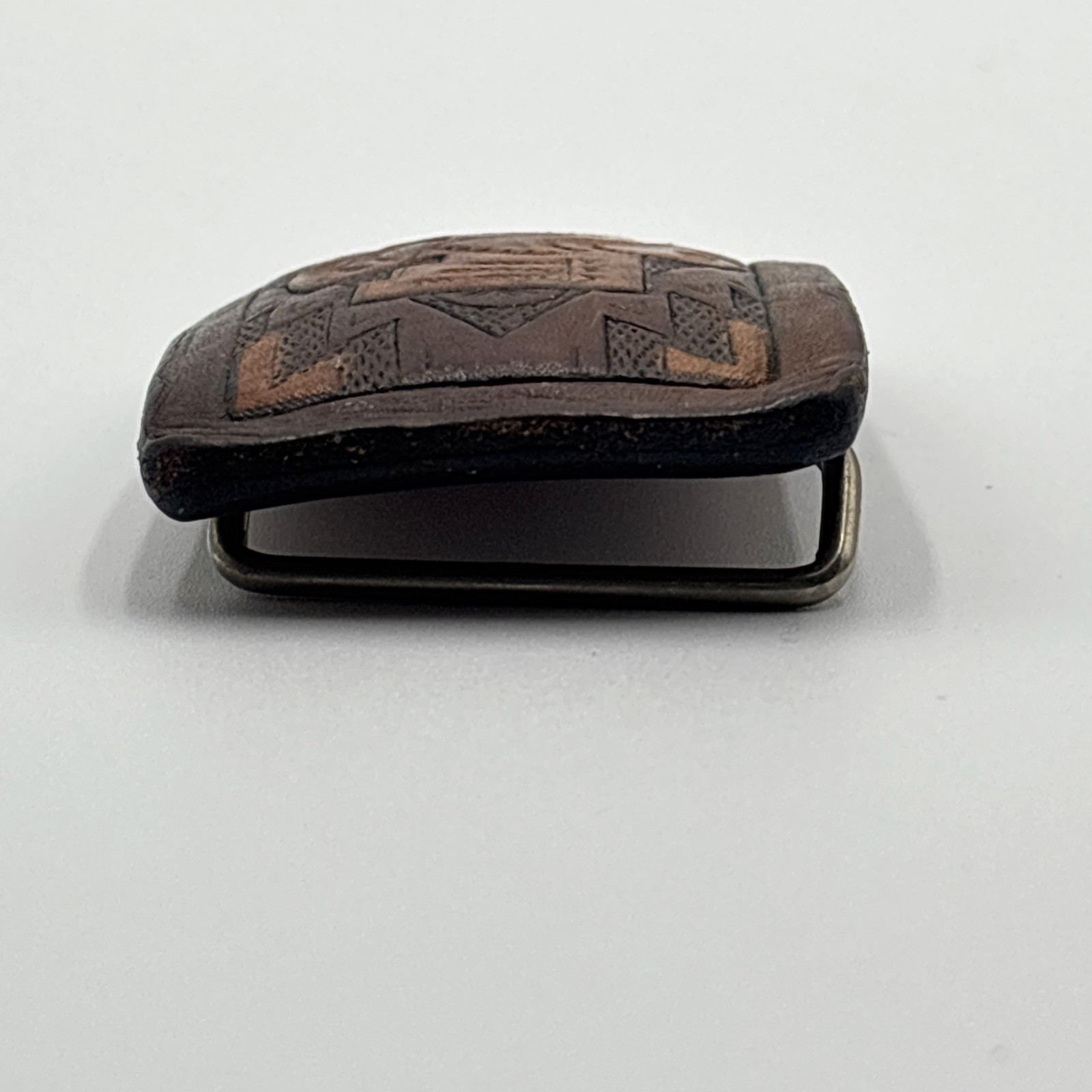 Vintage Leather Hand Tooled Belt Buckle Thunderbird