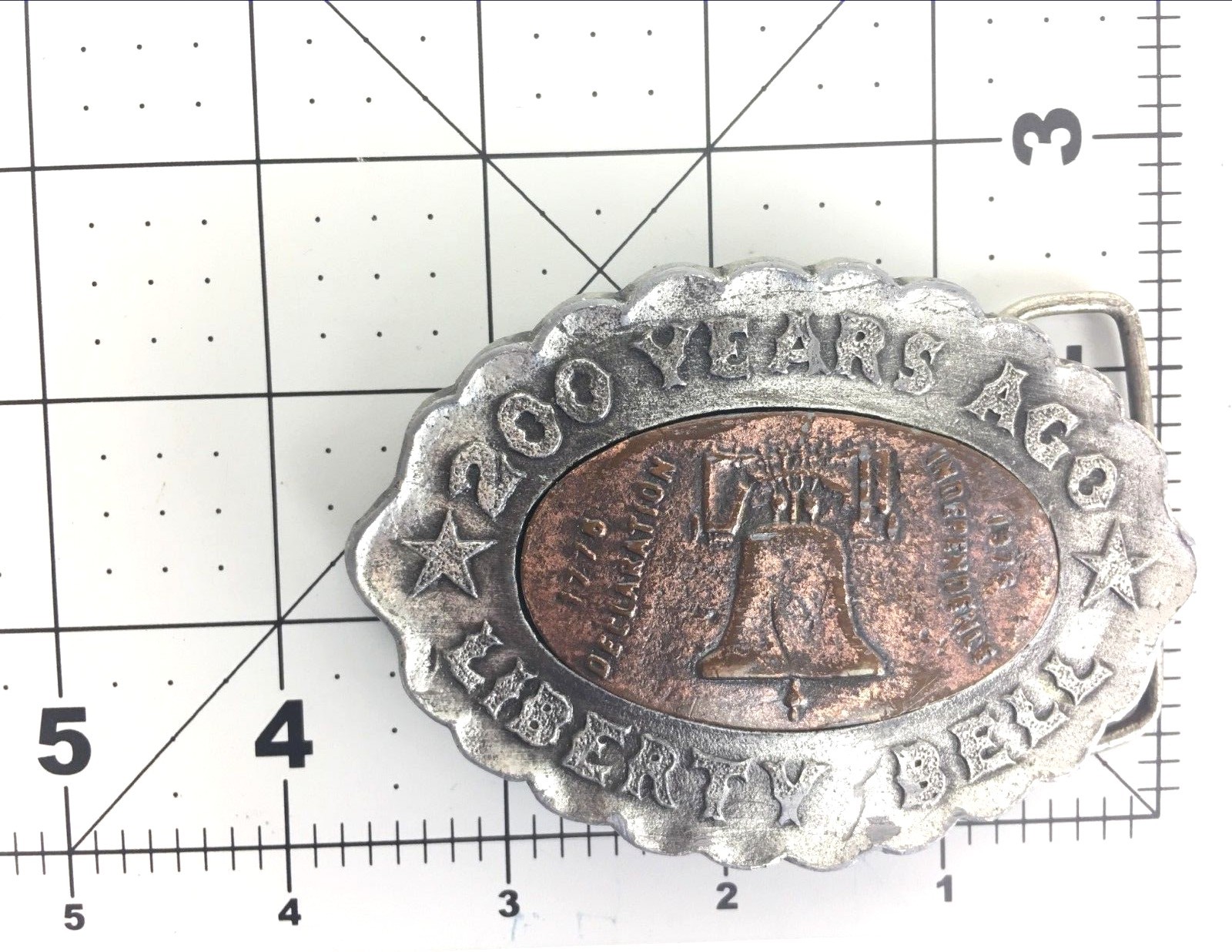 Belt Buckle Oval Patina Mixed Metal 200 Years Ago Liberty Bell