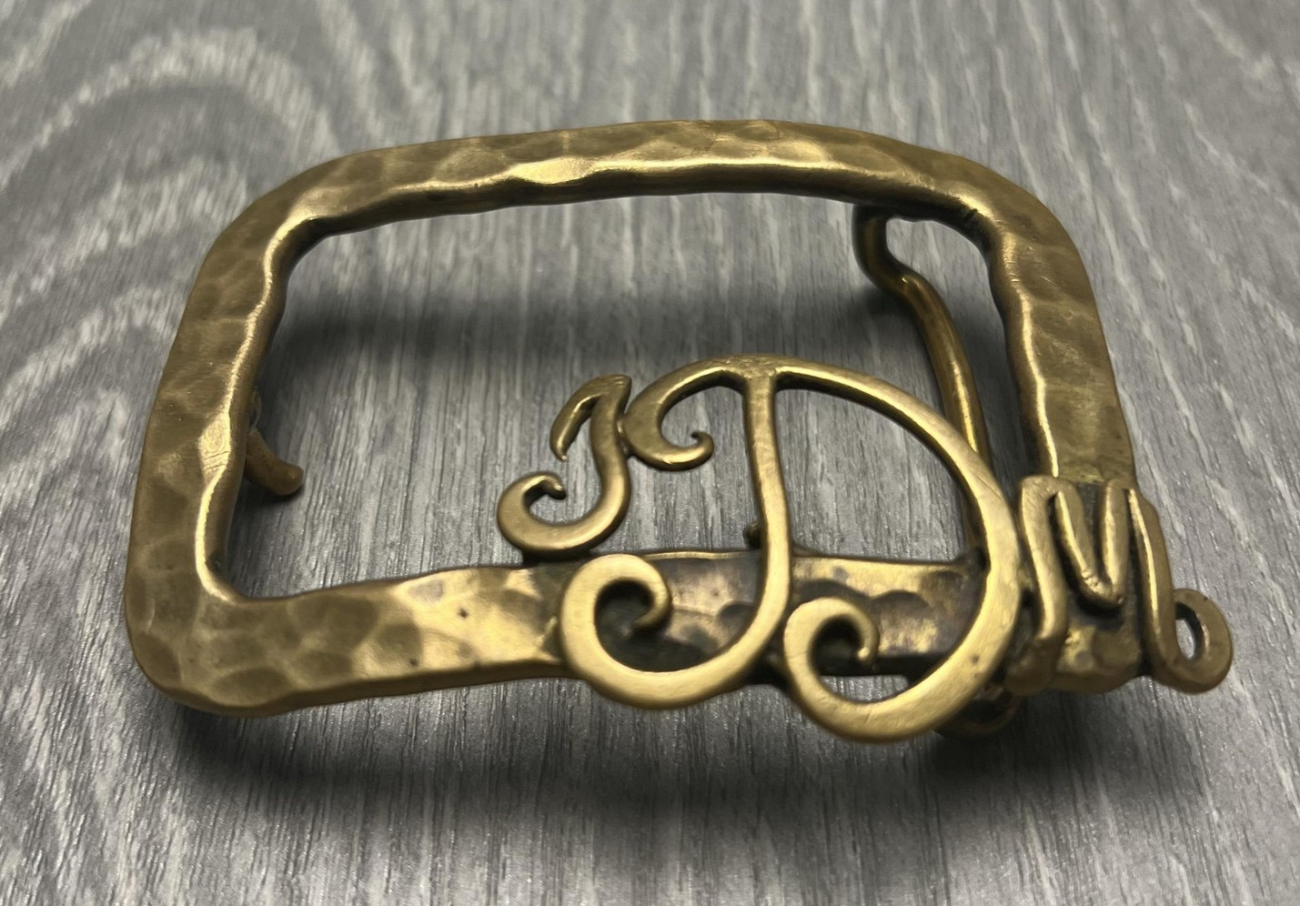 Vintage Dick Peck Belt Buckle Mens Brass Hammered Monogram JDM Signed 1976 70s