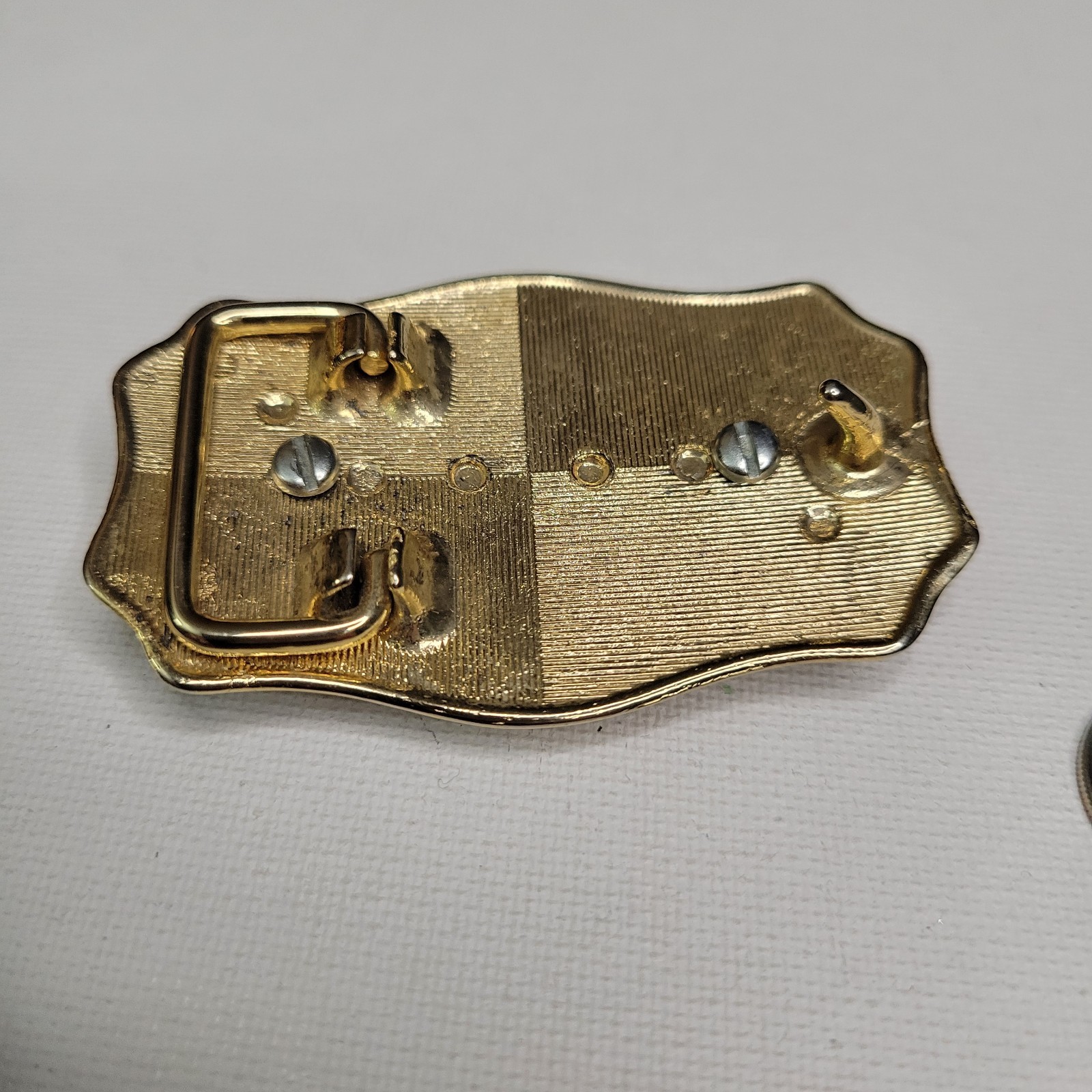 Vintage NOS Small Goldtone Belt Buckle Screw Oval Bezel Gemstone Blank Cabochon