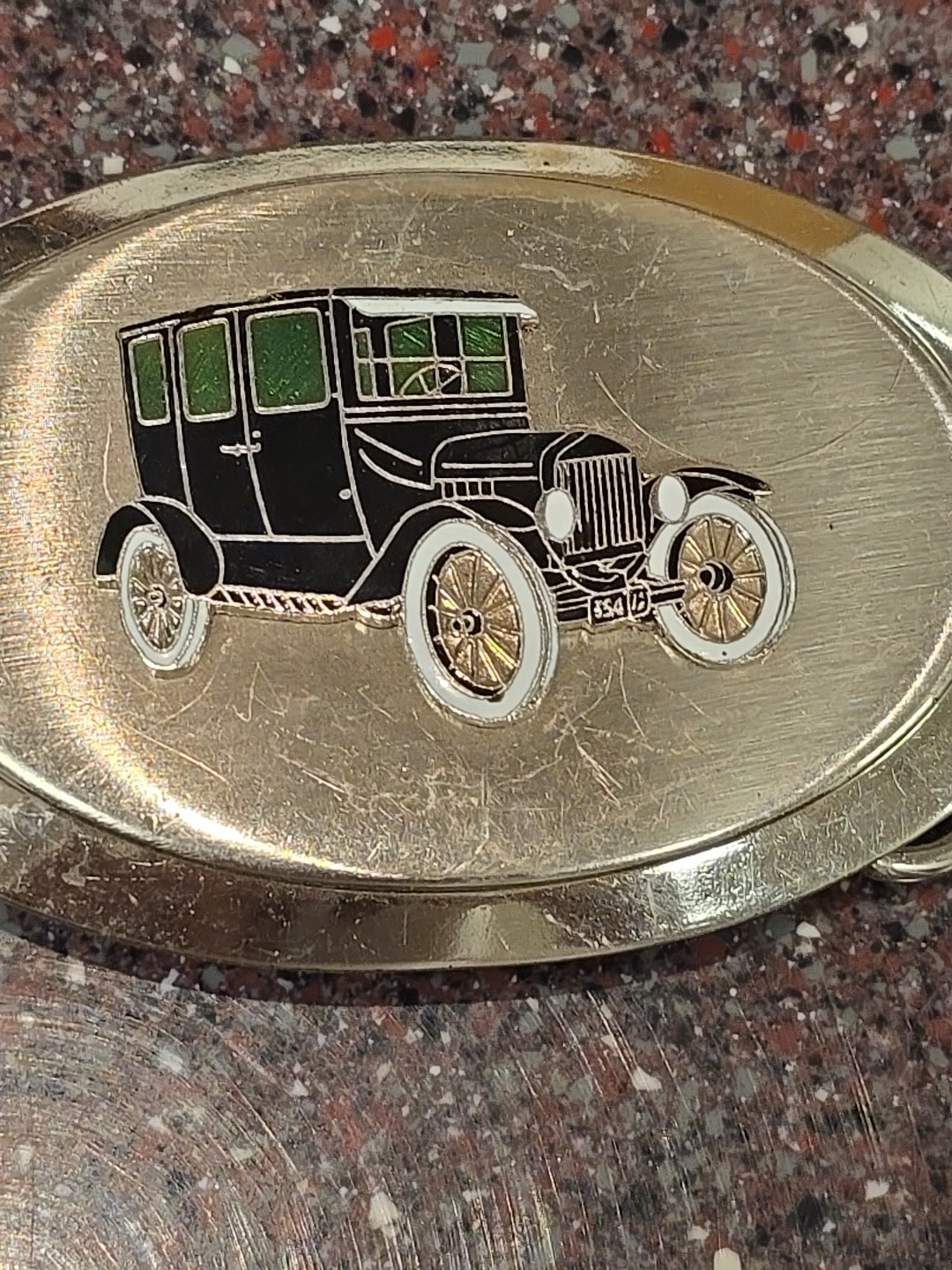Antique Black Ford Model T Car Vintage Shiny Siver Belt Buckle