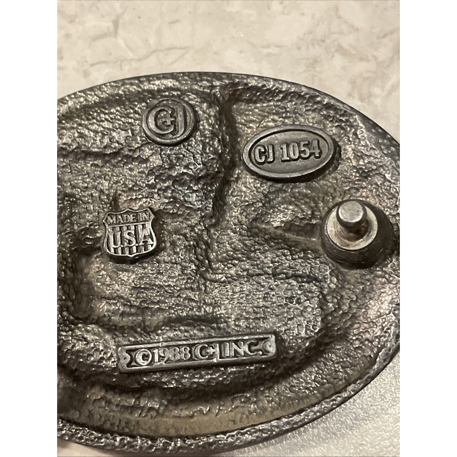 1988 C&J Vintage Electrician Pewter Enamel Belt Buckle 1054 Made USA 3.25×2.5”