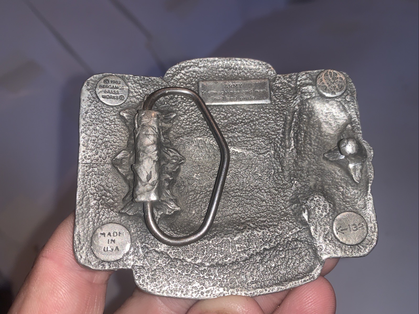 US ARMY TANK Flag Eagle Pewter BELT BUCKLE Made USA machines ,Man Steel & Pride