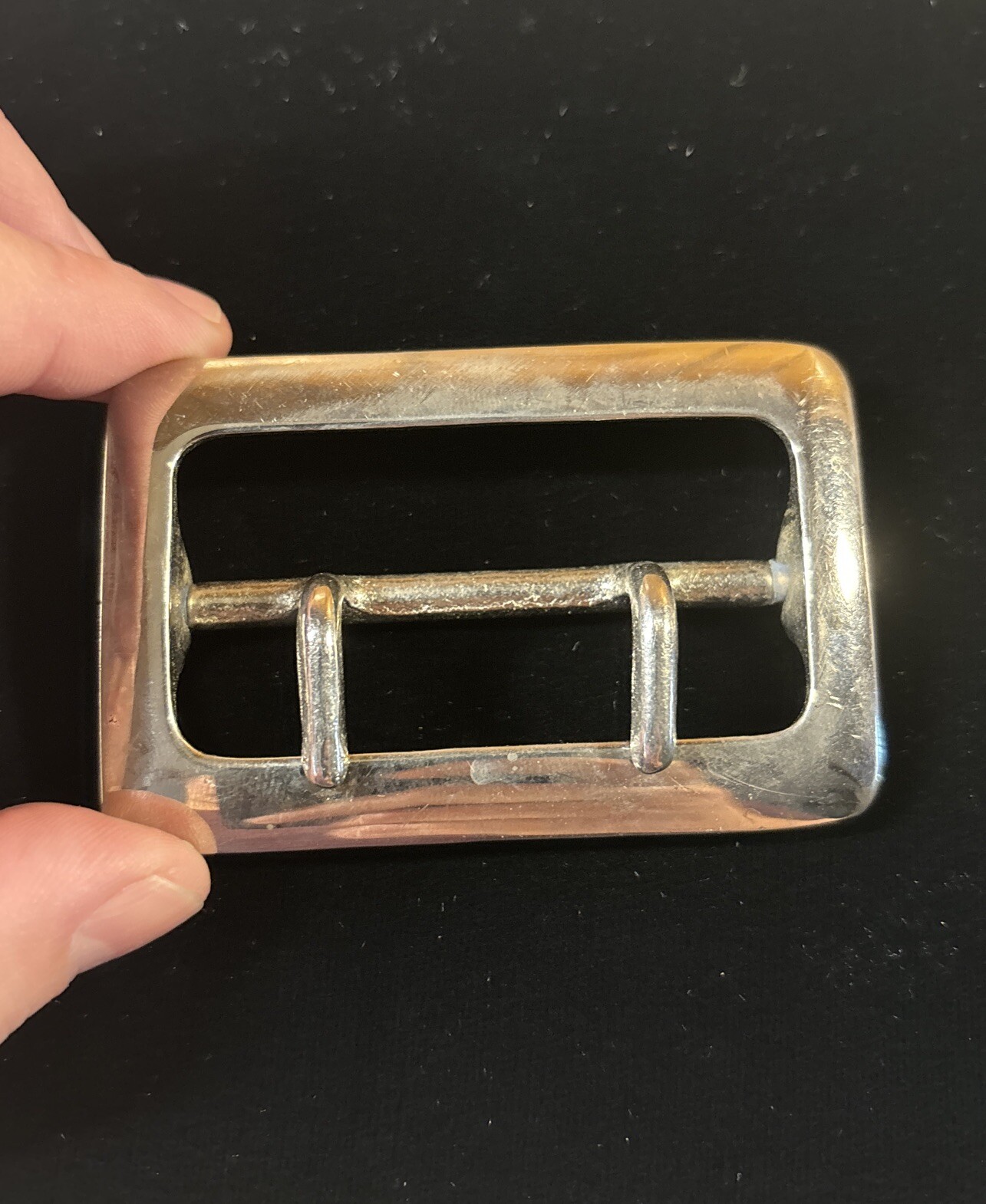 Vintage Solid Brass Chrome Plated 2.25” Double Prong Duty Belt Buckle USA #5