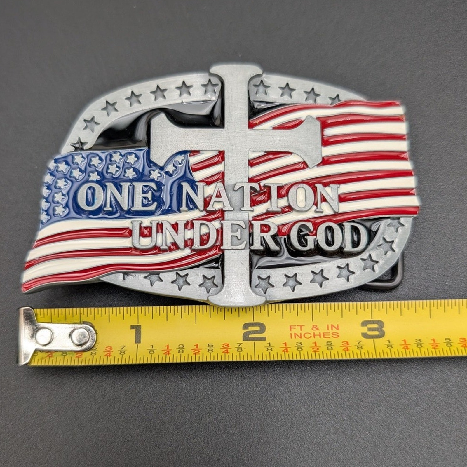 One Nation Under God American Flag Cross Western Belt Buckle Patriotic Christian