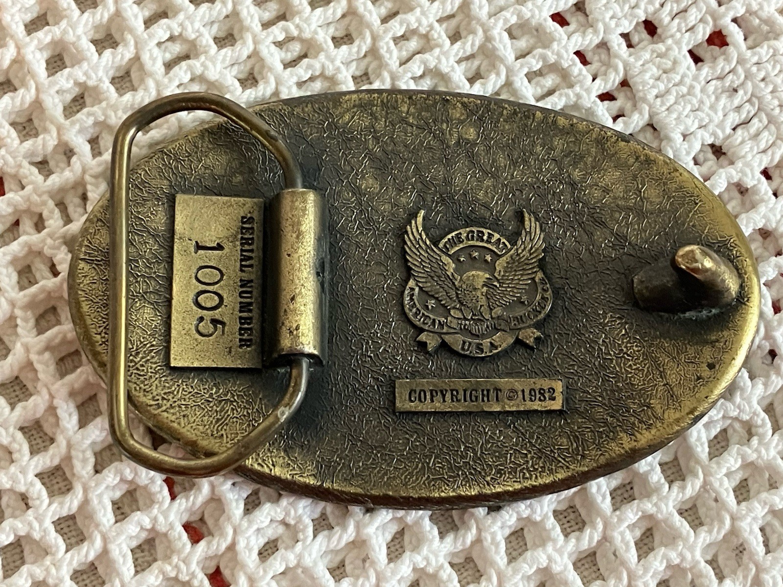 Vintage 1982 The Great American Buckle Co. USA Brass Oval Grandpa Belt Buckle