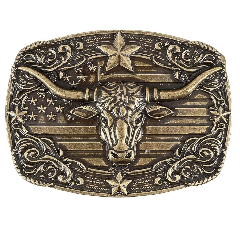Uelkr Western Cowboy Belt Buckle for Men, Cowgirl Longhorn One Size, Brown