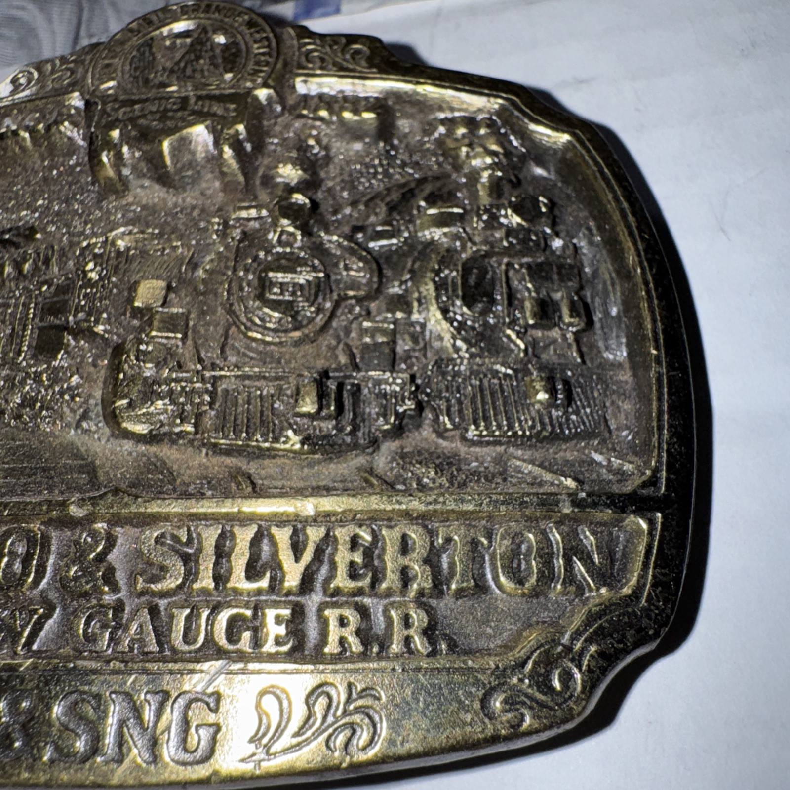 DURANGO & SILVERTON NARROW GAUGE RAILROAD SOLID BRASS BELT BUCKLE 1983