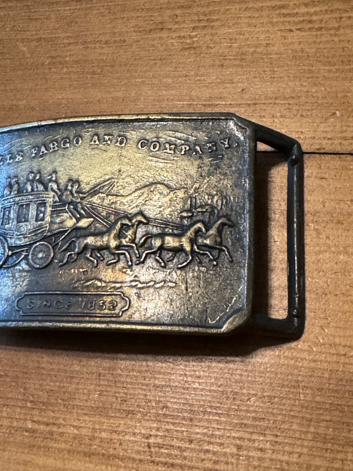 Vintage Wells Fargo and Company 1852 Stage Coach Rectangular Brass Belt Buckle